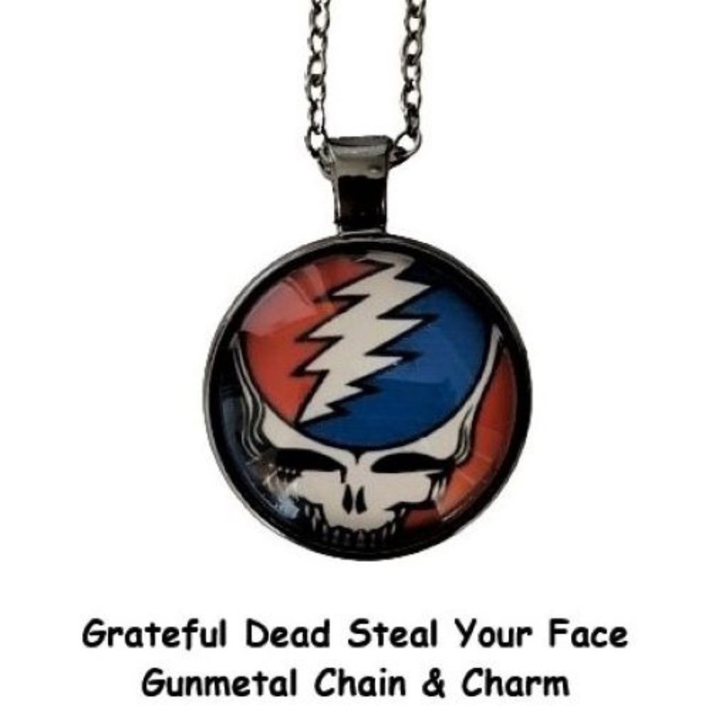 Wholesale 1 Lot of 3 Grateful Dead Steal Your Face Gunmetal Chain Necklaces